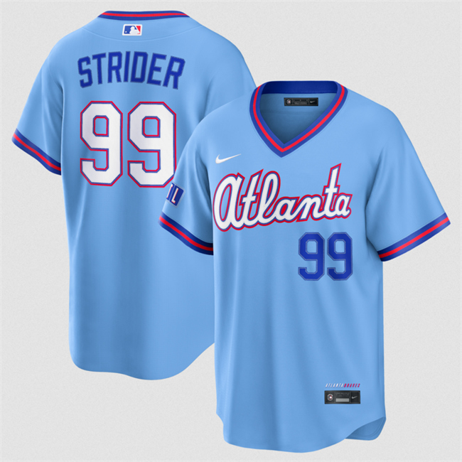 Men's Powder Blue Atlanta Braves #99 Spencer Strider 2026 City Connect Stadium Stitched Baseball Jersey